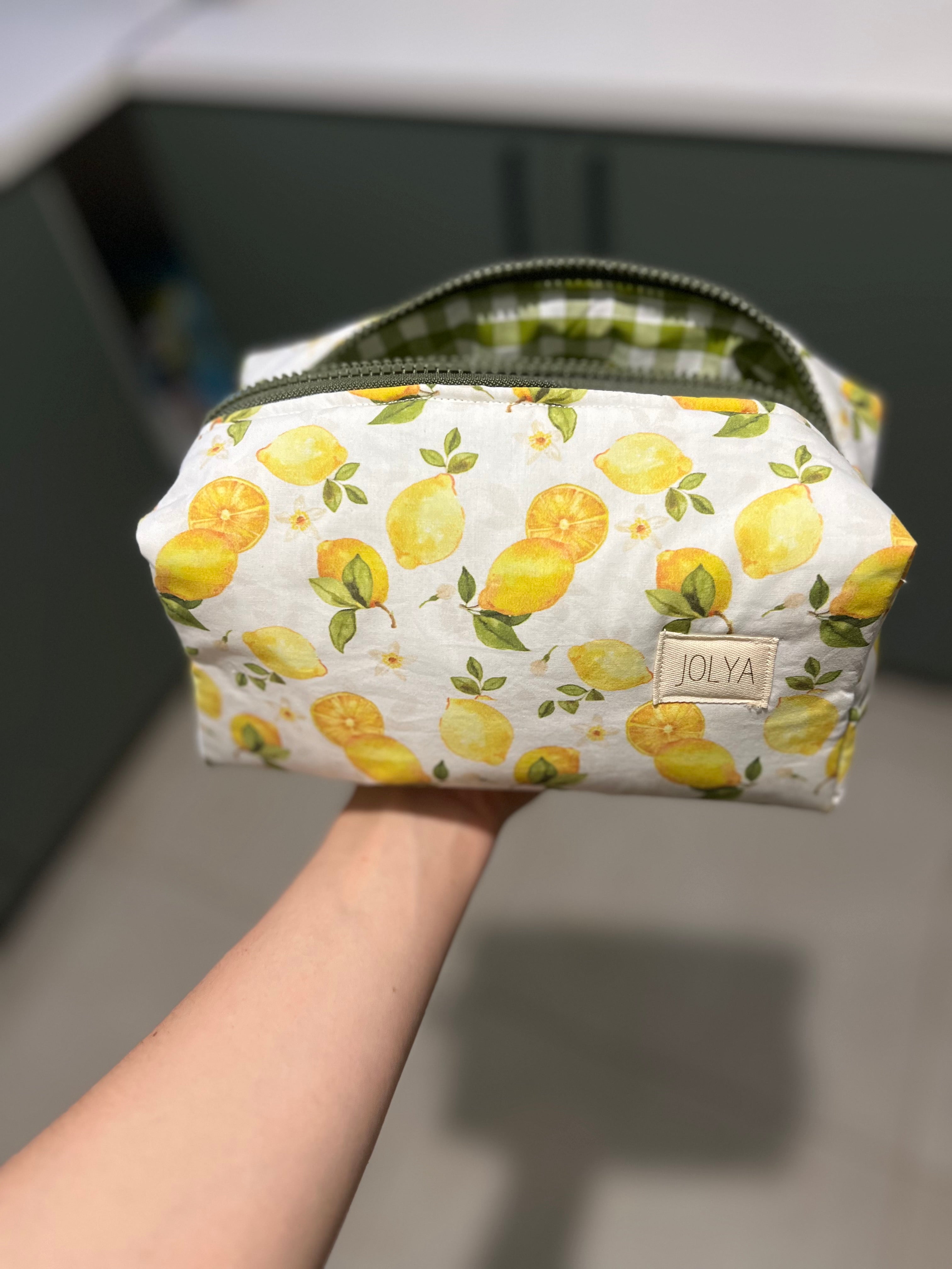 Trousse de toilette « Lemon crush »  - Grand format, fait main