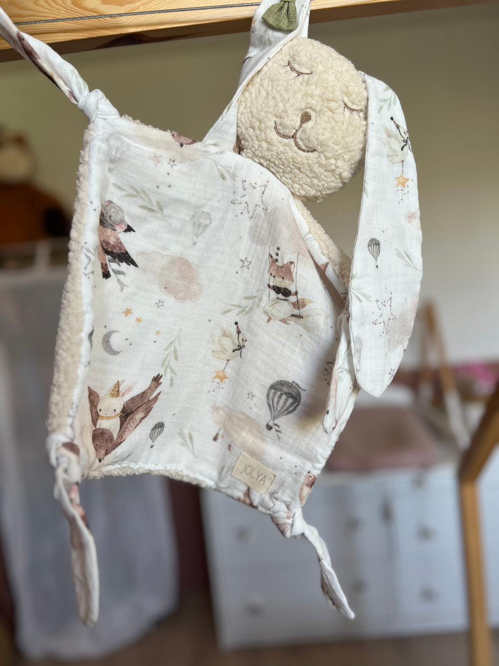 Doudou lapin ultra doux sherpa et double gaze « Côme » - fait main et personnalisable