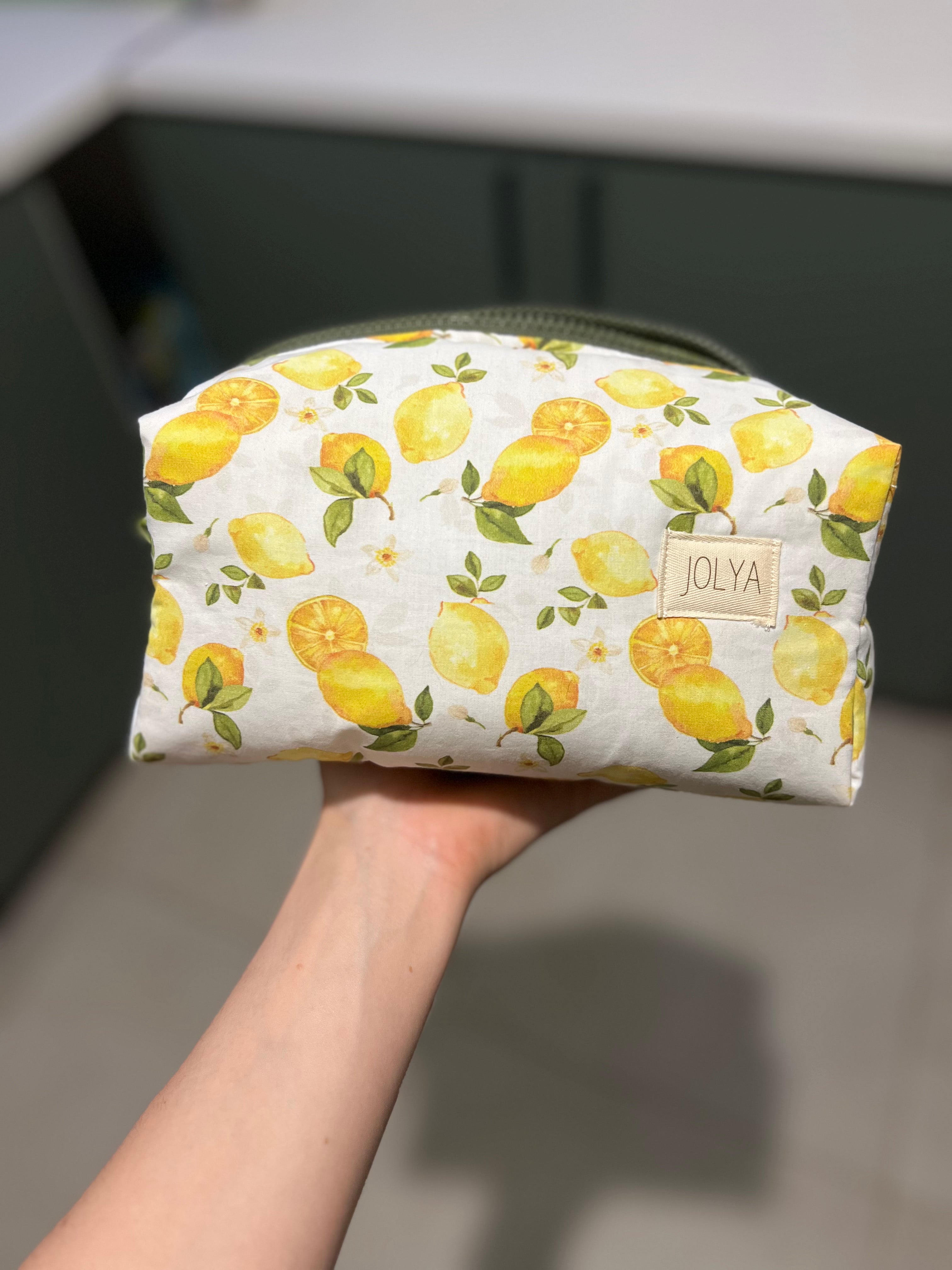 Trousse de toilette « Lemon crush »  - Grand format, fait main