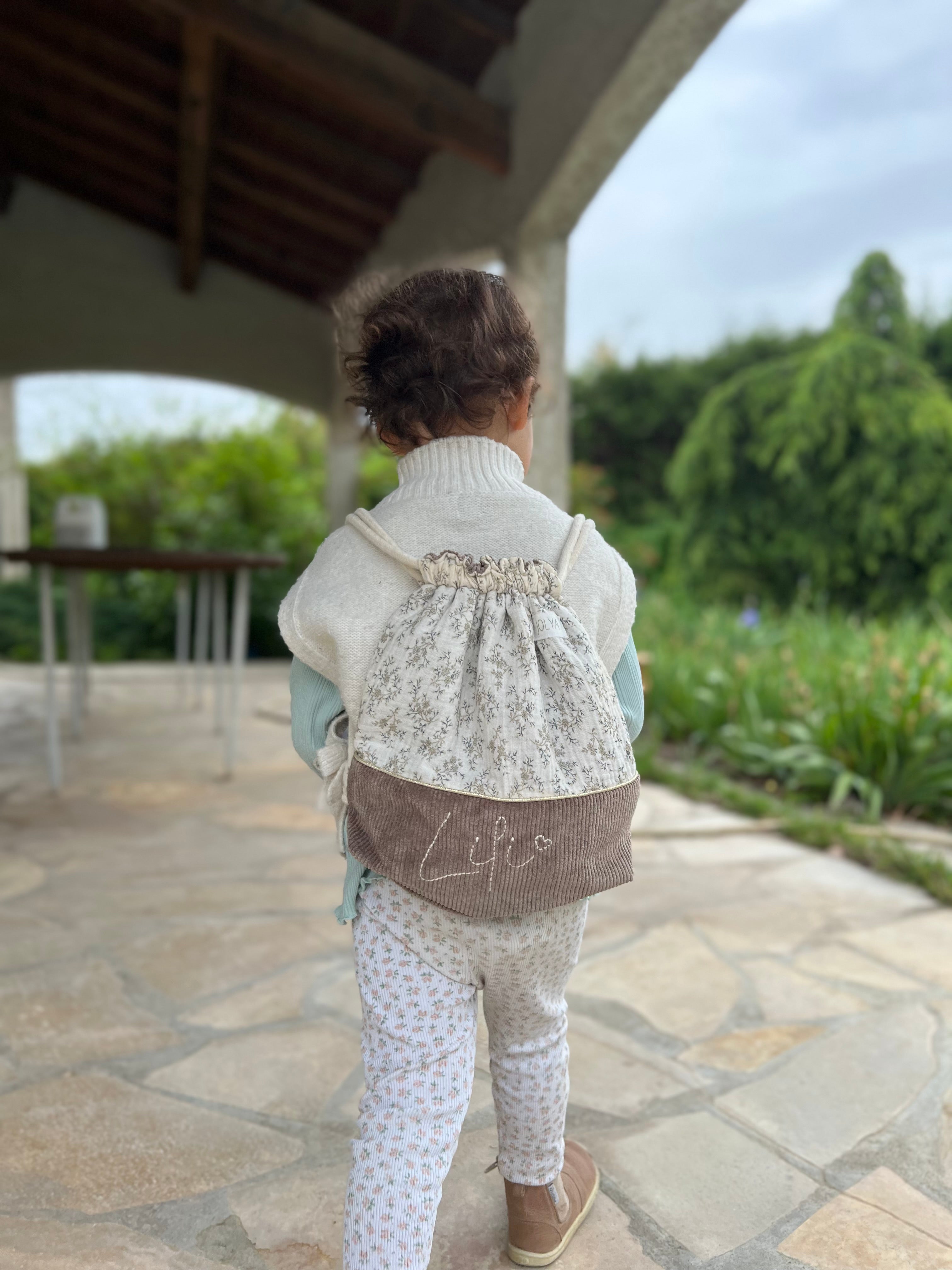 Sac à dos enfant personnalisable fait main – Double gaze & velours côtelé