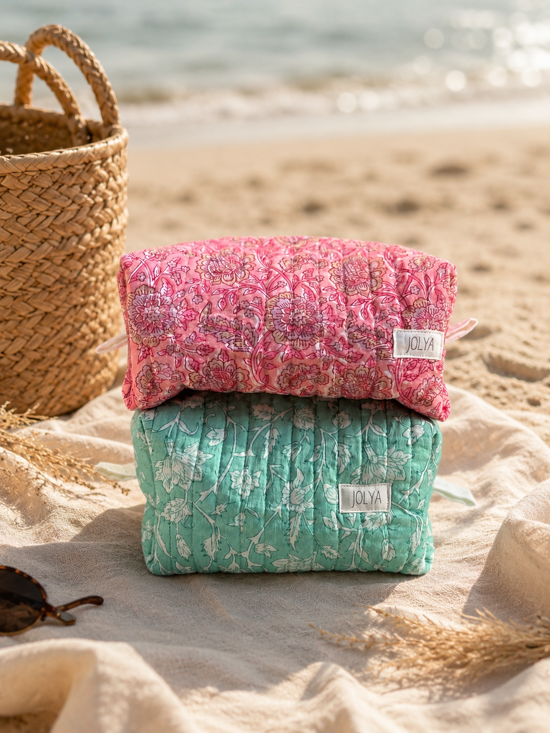 Trousse de toilette grand format « Fresh mint » - fait main