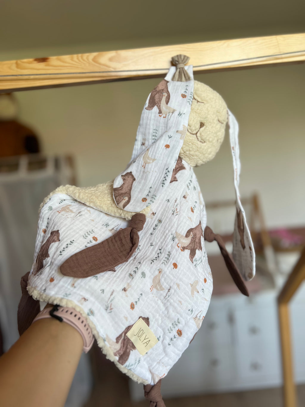 Doudou lapin bébé double gaze et sherpa « Ewen » - Ultra doux, fait main et personnalisable