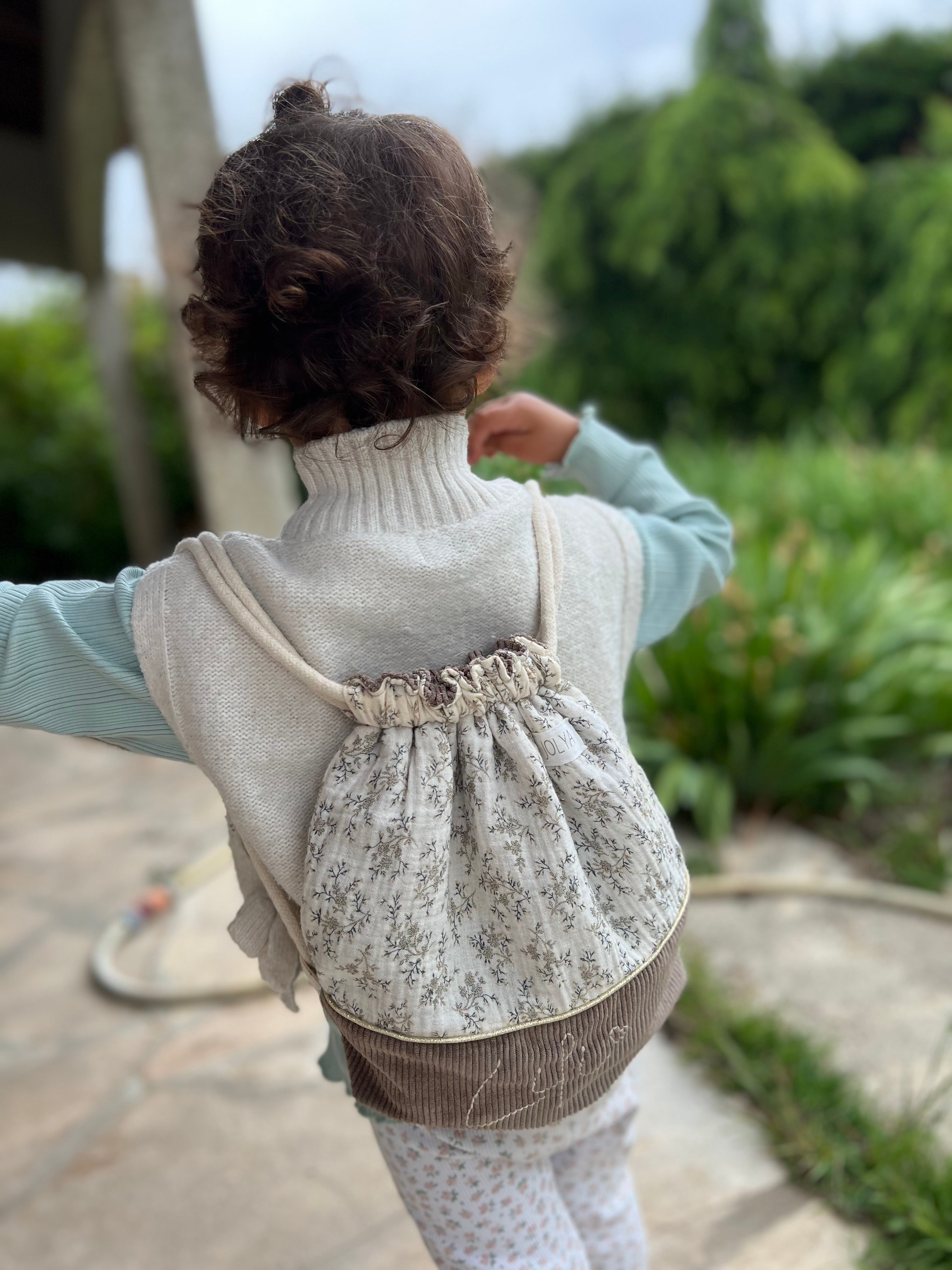 Sac à dos enfant personnalisable fait main – Double gaze & velours côtelé