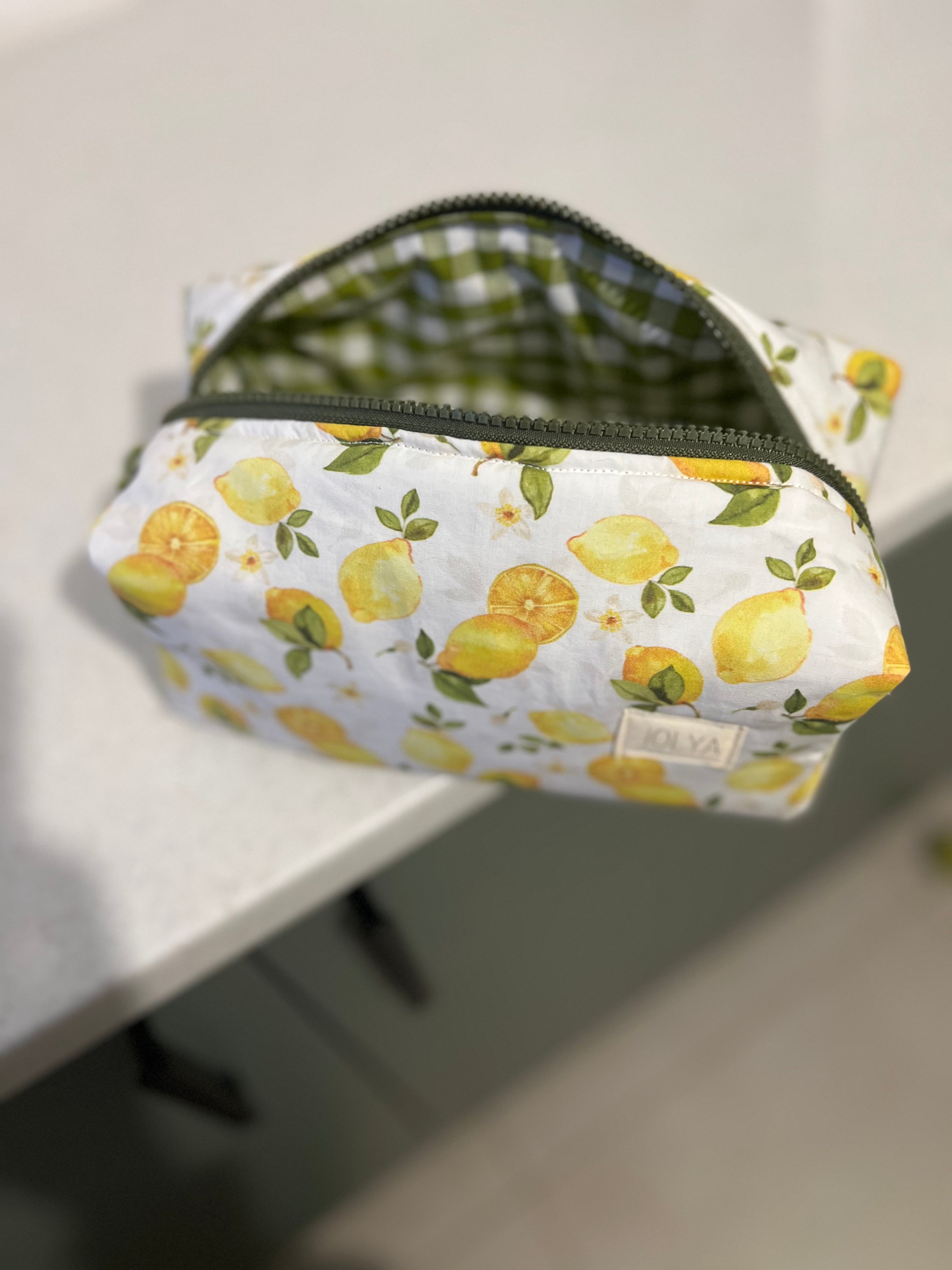 Trousse de toilette « Lemon crush »  - Grand format, fait main