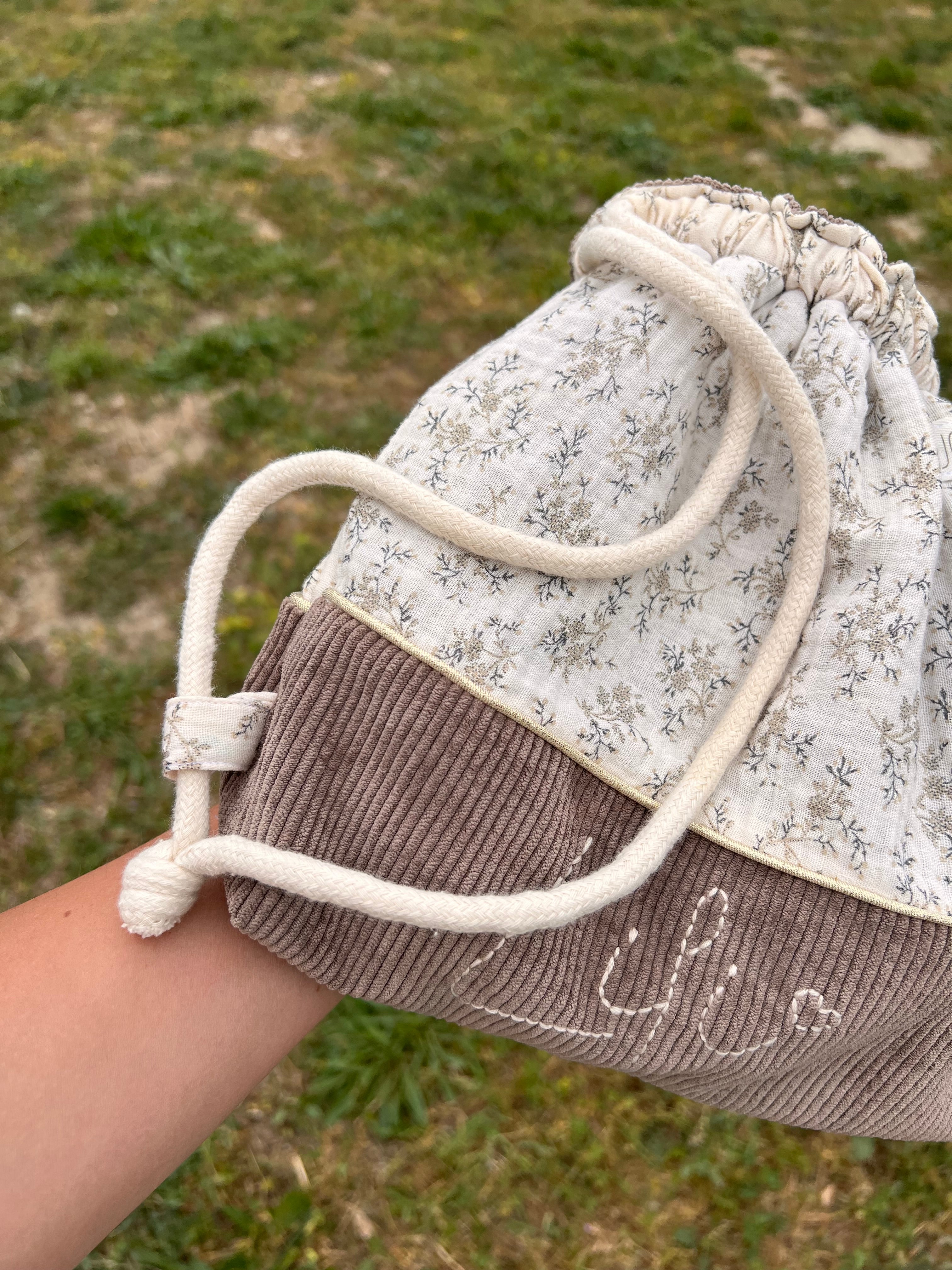 Sac à dos enfant personnalisable fait main – Double gaze & velours côtelé
