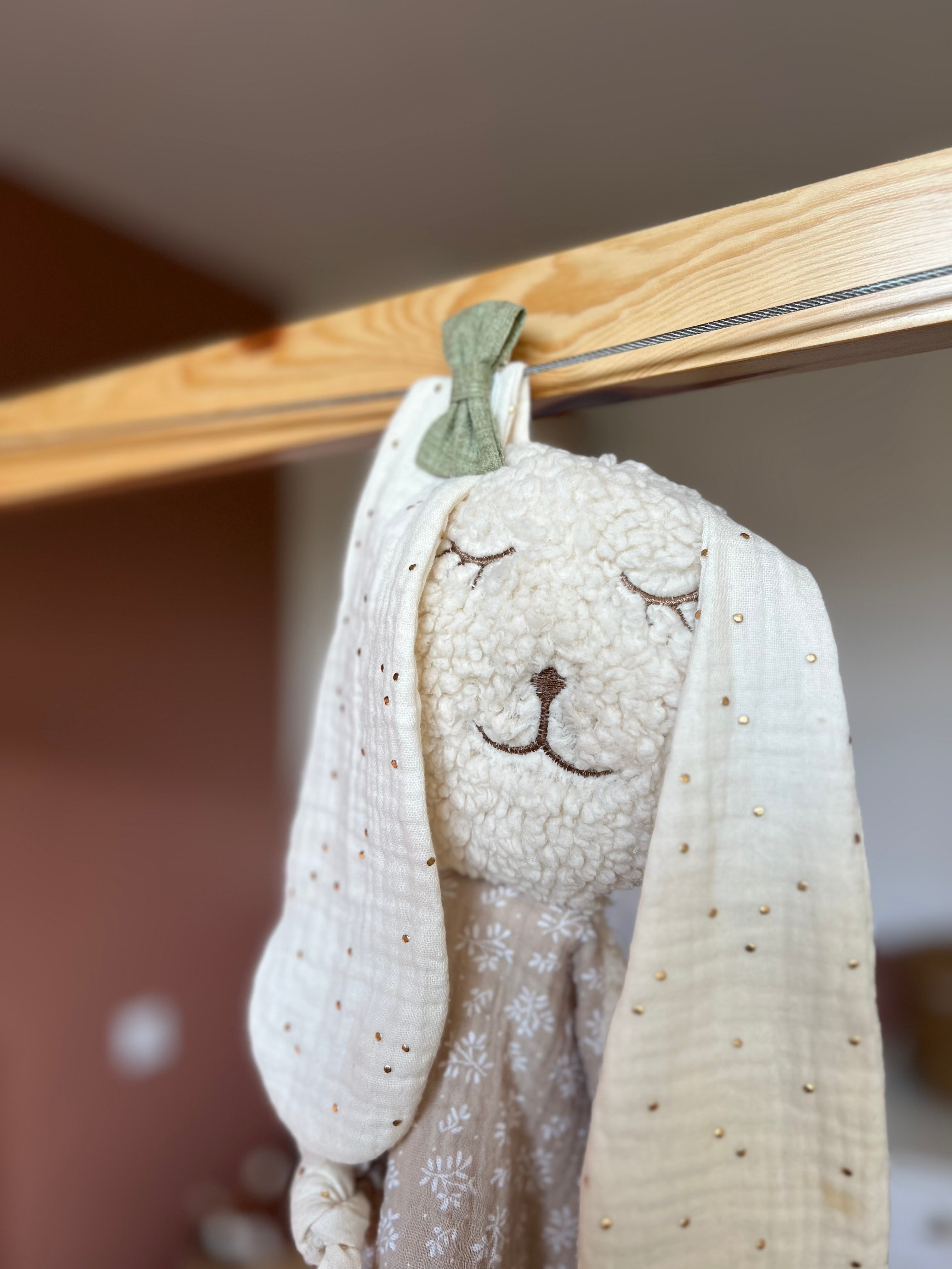 Doudou lapin « Eden » sherpa et double gaze - Ultra doux, fait main et personnalisable