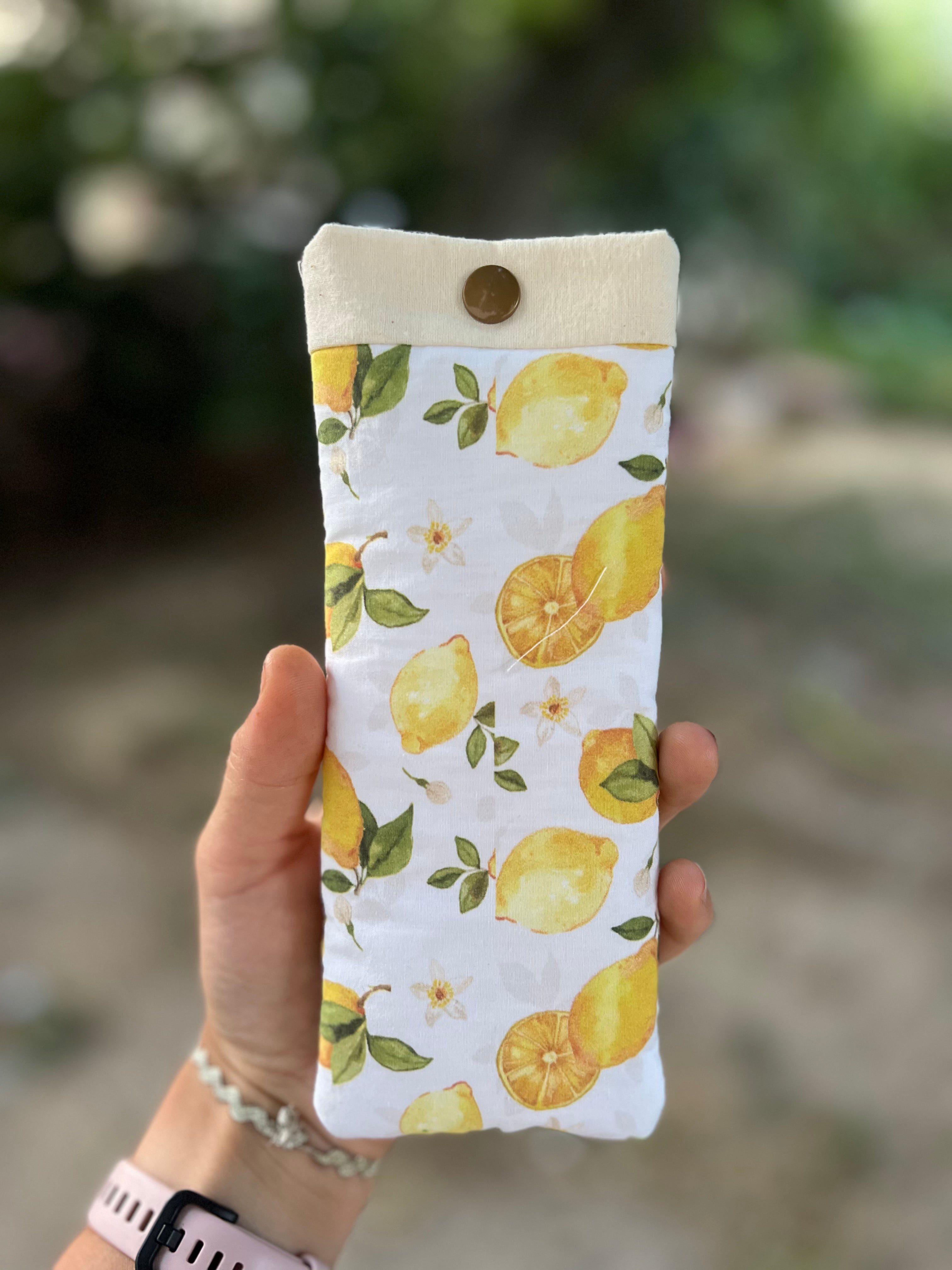 Étui à lunettes fait main en tissu « Lemon crush » 2