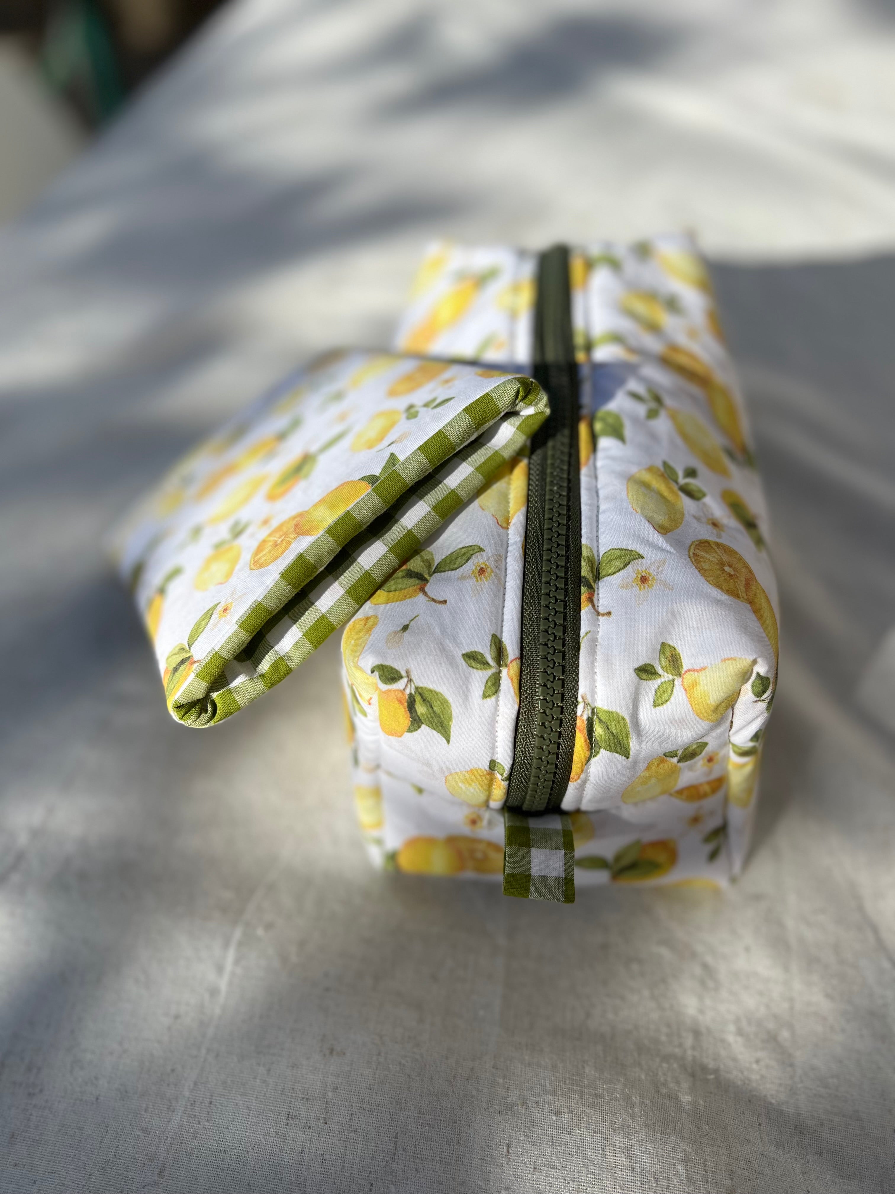 Trousse de toilette « Lemon crush »  - Grand format, fait main