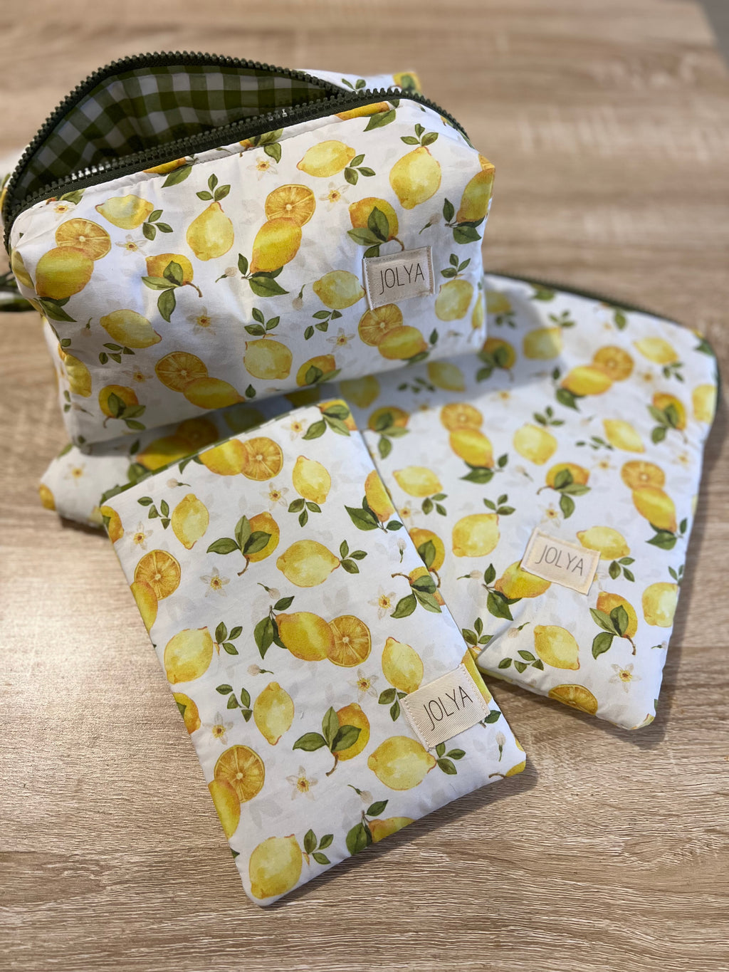 Trousse de toilette « Lemon crush »  - Grand format, fait main