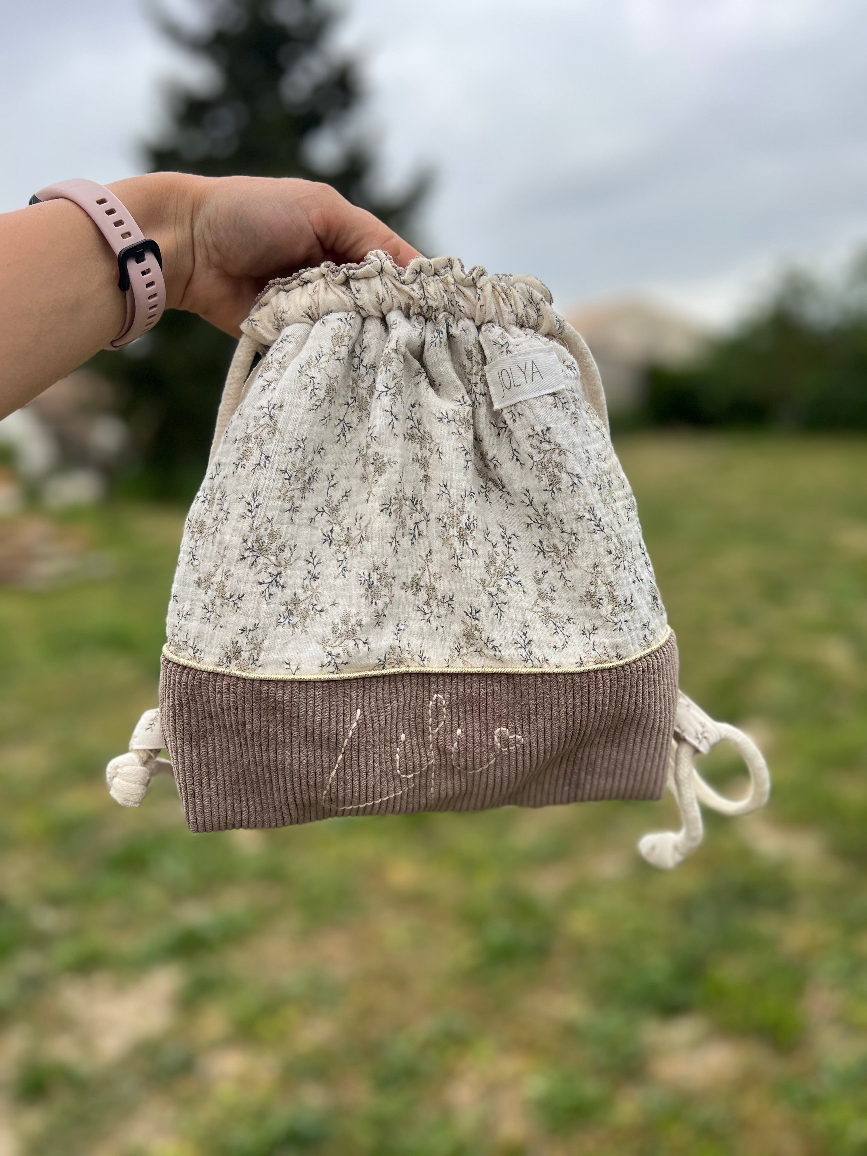 Sac à dos enfant personnalisable fait main – Double gaze & velours côtelé