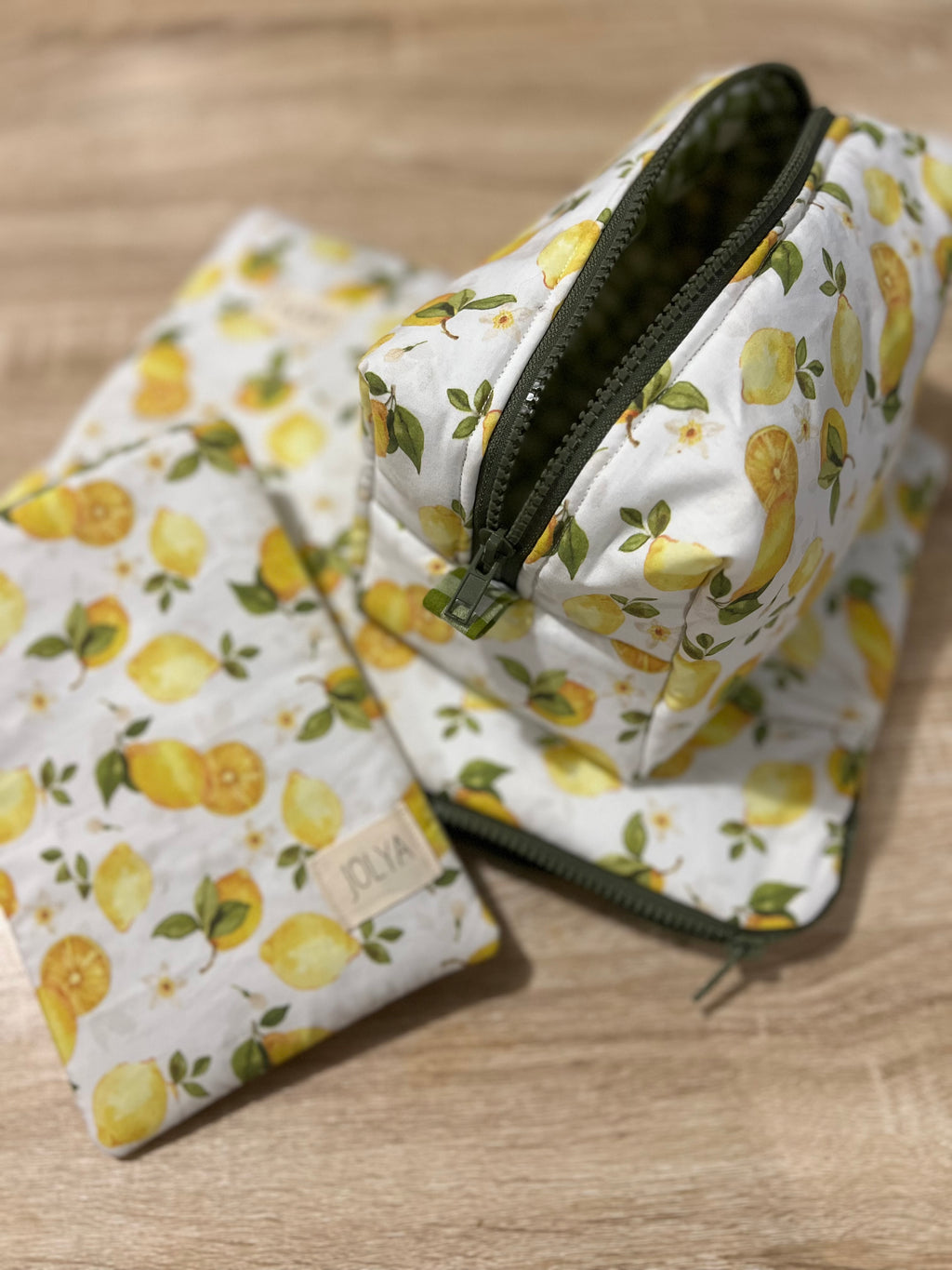 Trousse de toilette « Lemon crush »  - Grand format, fait main