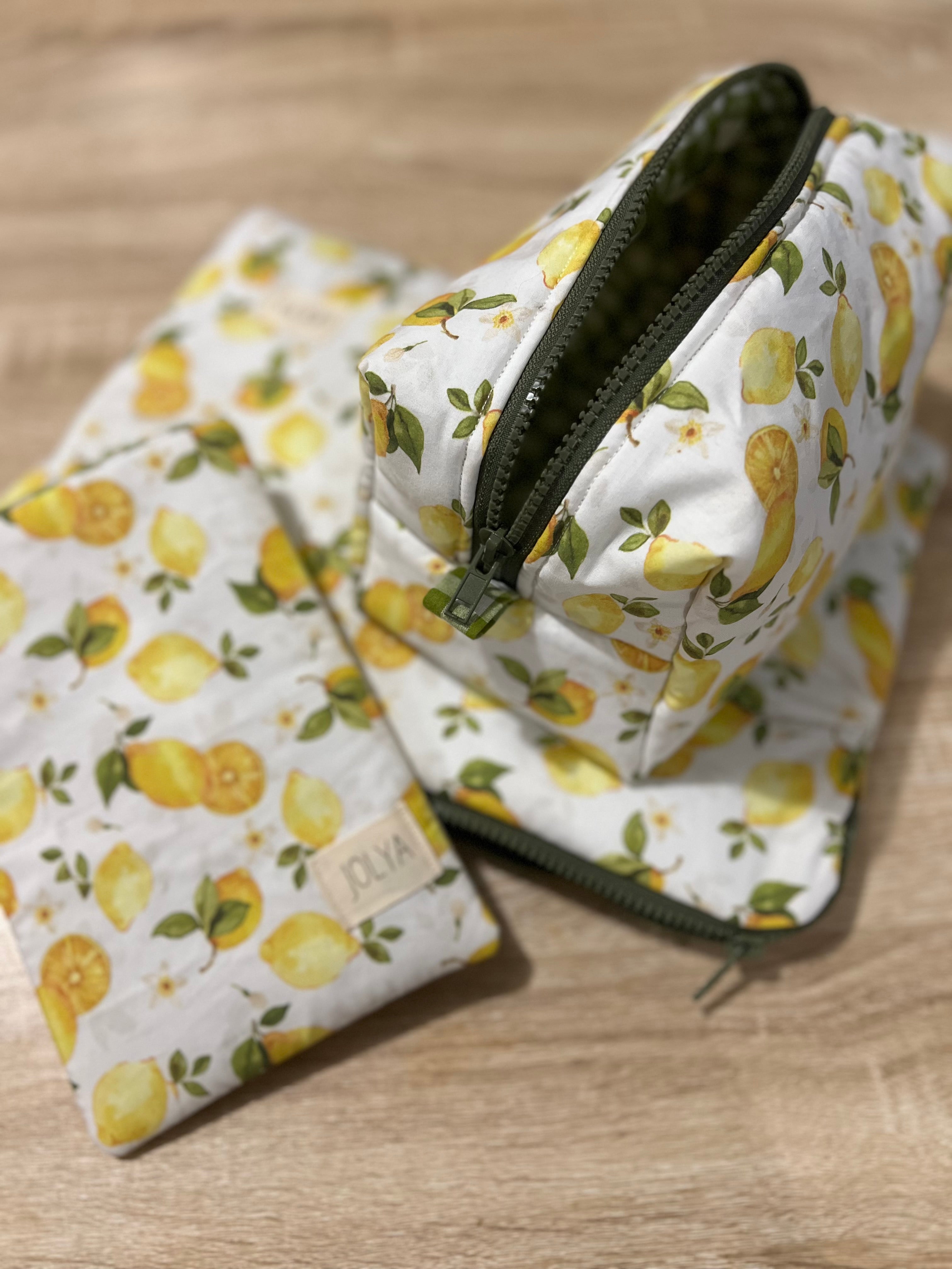 Trousse de toilette « Lemon crush »  - Grand format, fait main
