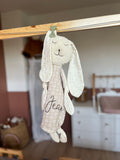Doudou lapin « Eden » sherpa et double gaze - Ultra doux, fait main et personnalisable