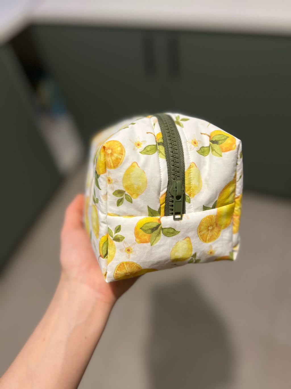 Trousse de toilette « Lemon crush »  - Grand format, fait main