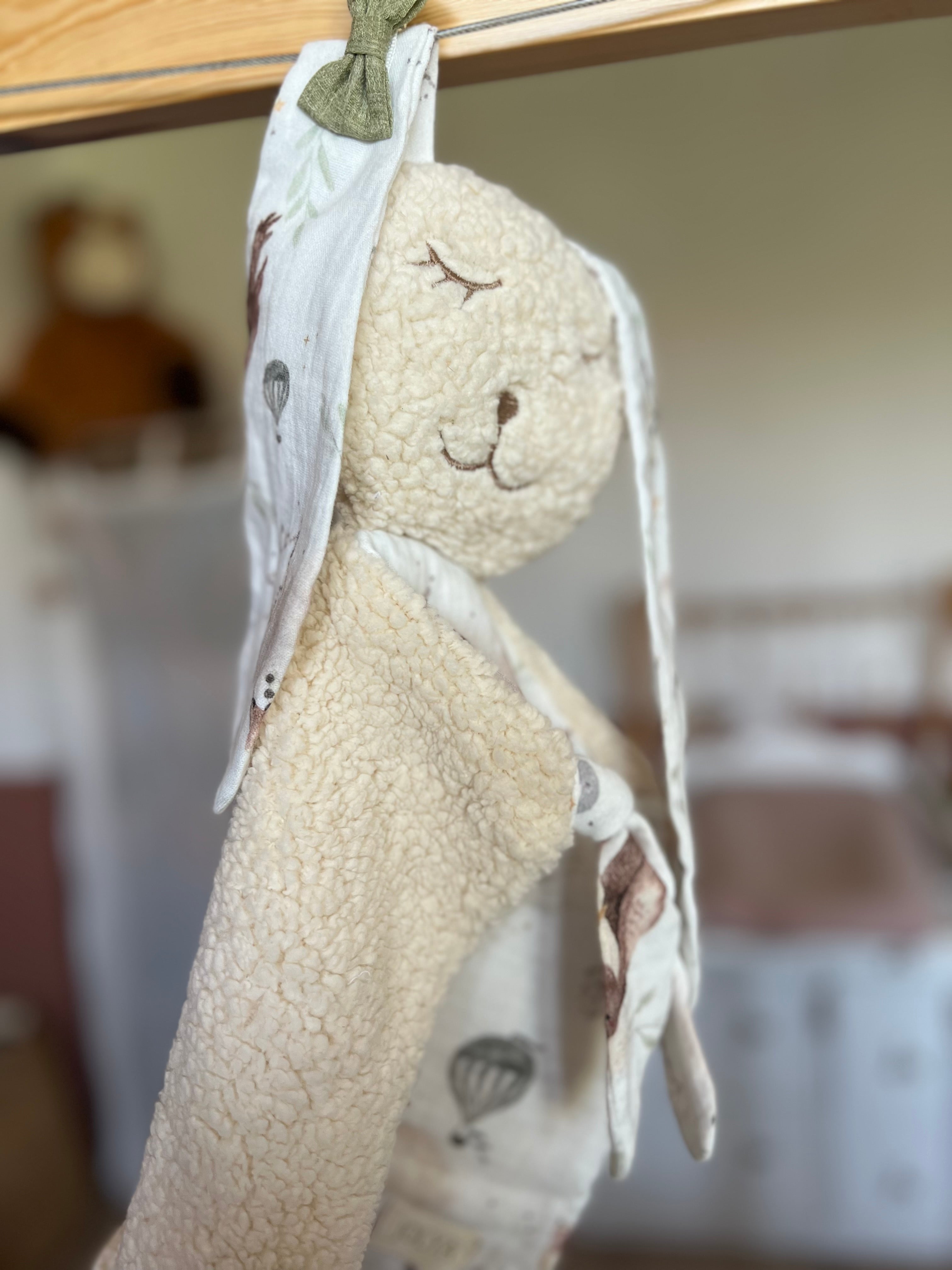 Doudou lapin ultra doux sherpa et double gaze « Côme » - fait main et personnalisable