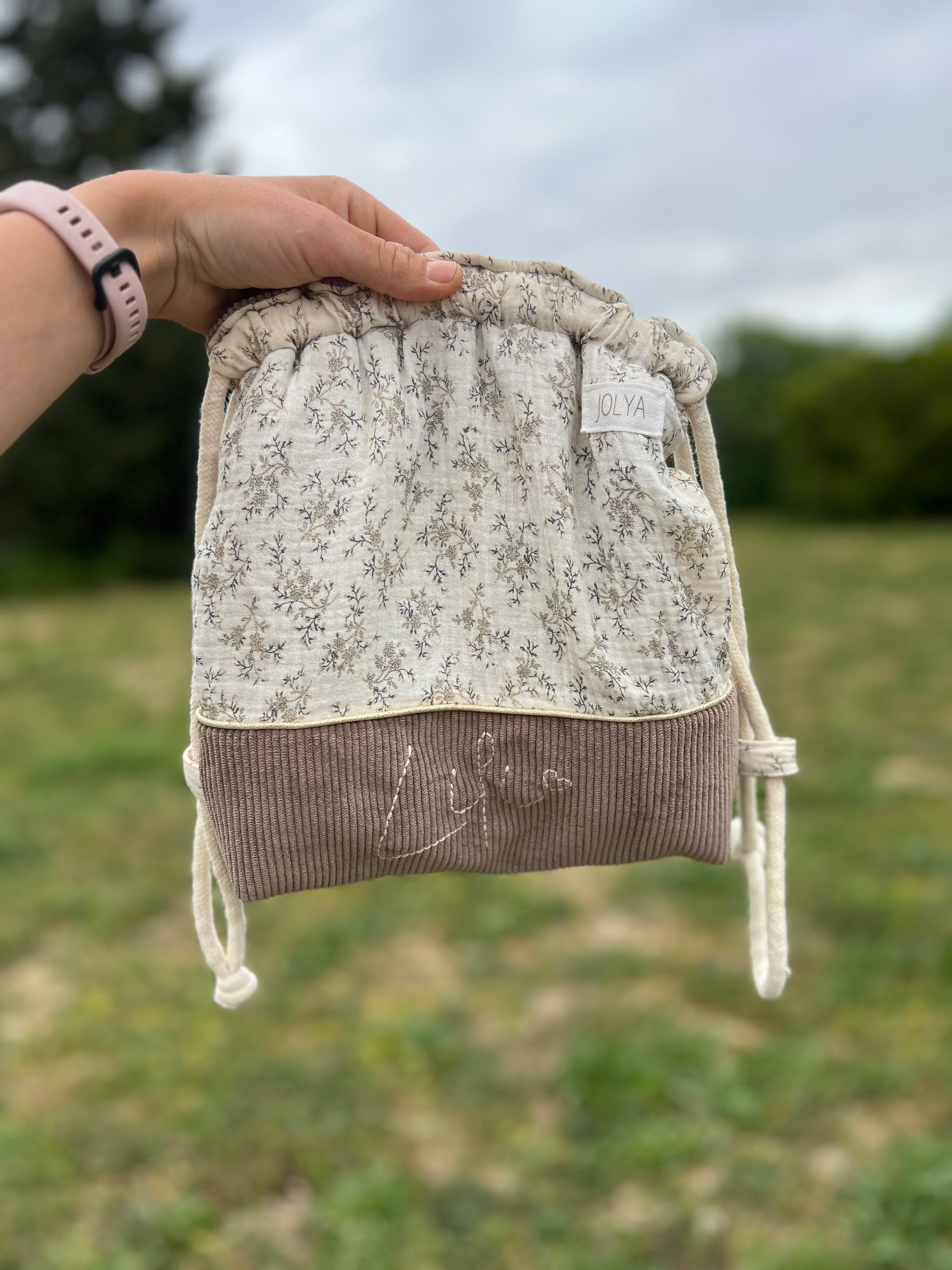 Sac à dos enfant personnalisable fait main – Double gaze & velours côtelé