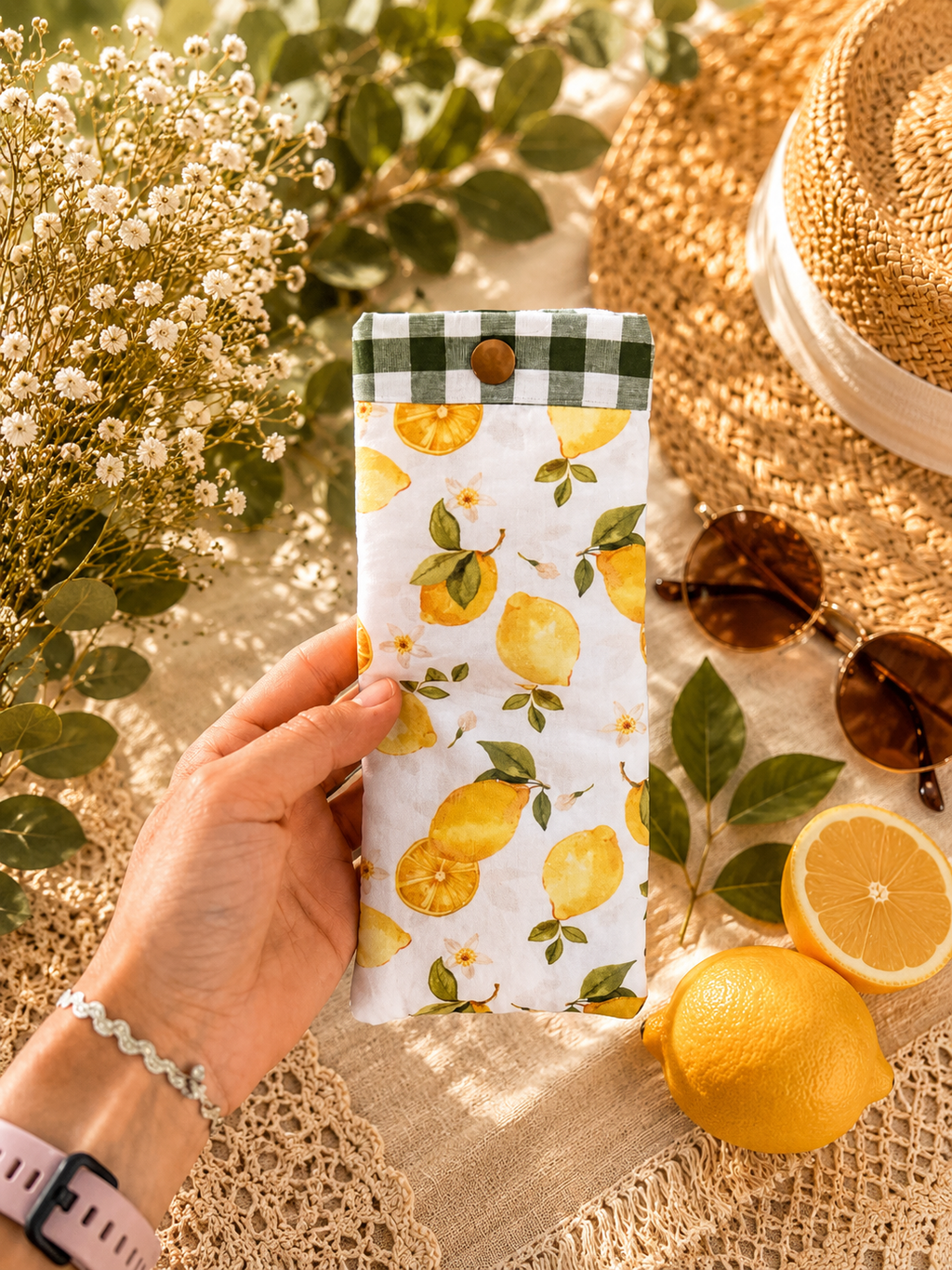 Étui à lunettes fait main en tissu « Lemon crush » 1