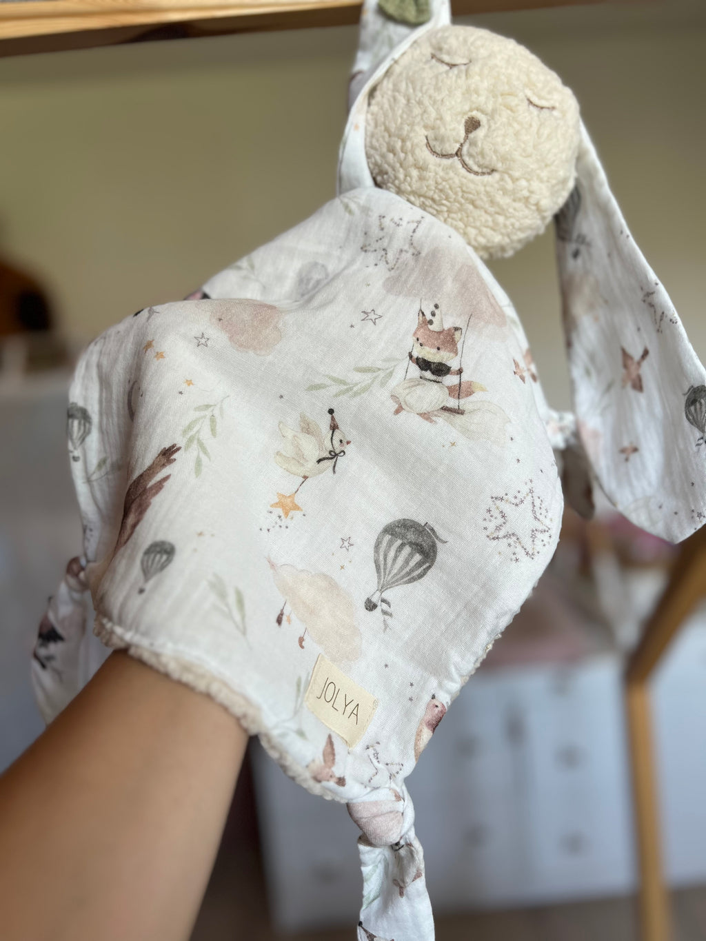 Doudou lapin ultra doux sherpa et double gaze « Côme » - fait main et personnalisable