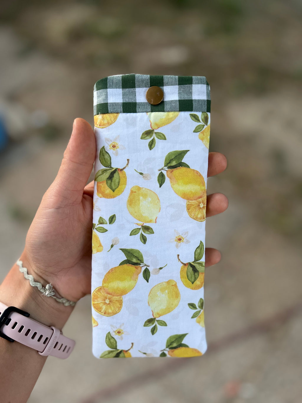 Étui à lunettes fait main en tissu « Lemon crush » 1