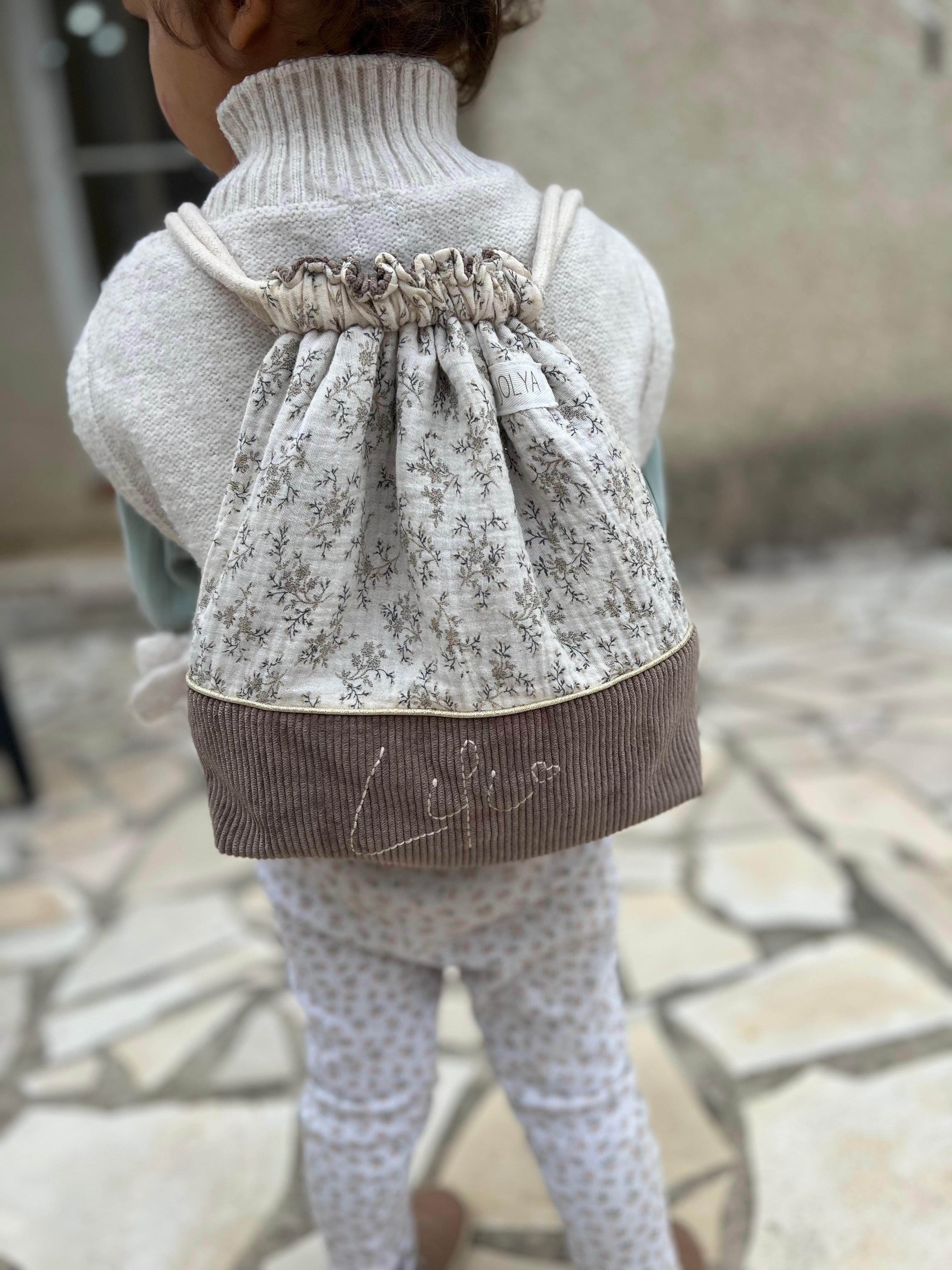 Sac à dos enfant personnalisable fait main – Double gaze & velours côtelé