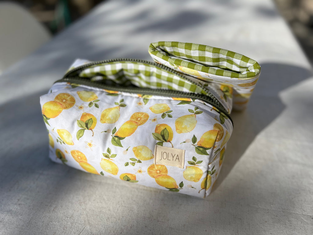 Trousse de toilette « Lemon crush »  - Grand format, fait main