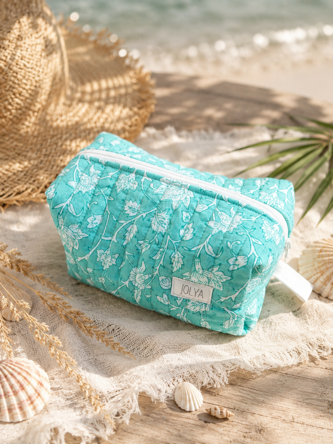 Trousse de toilette grand format « Fresh mint » - fait main