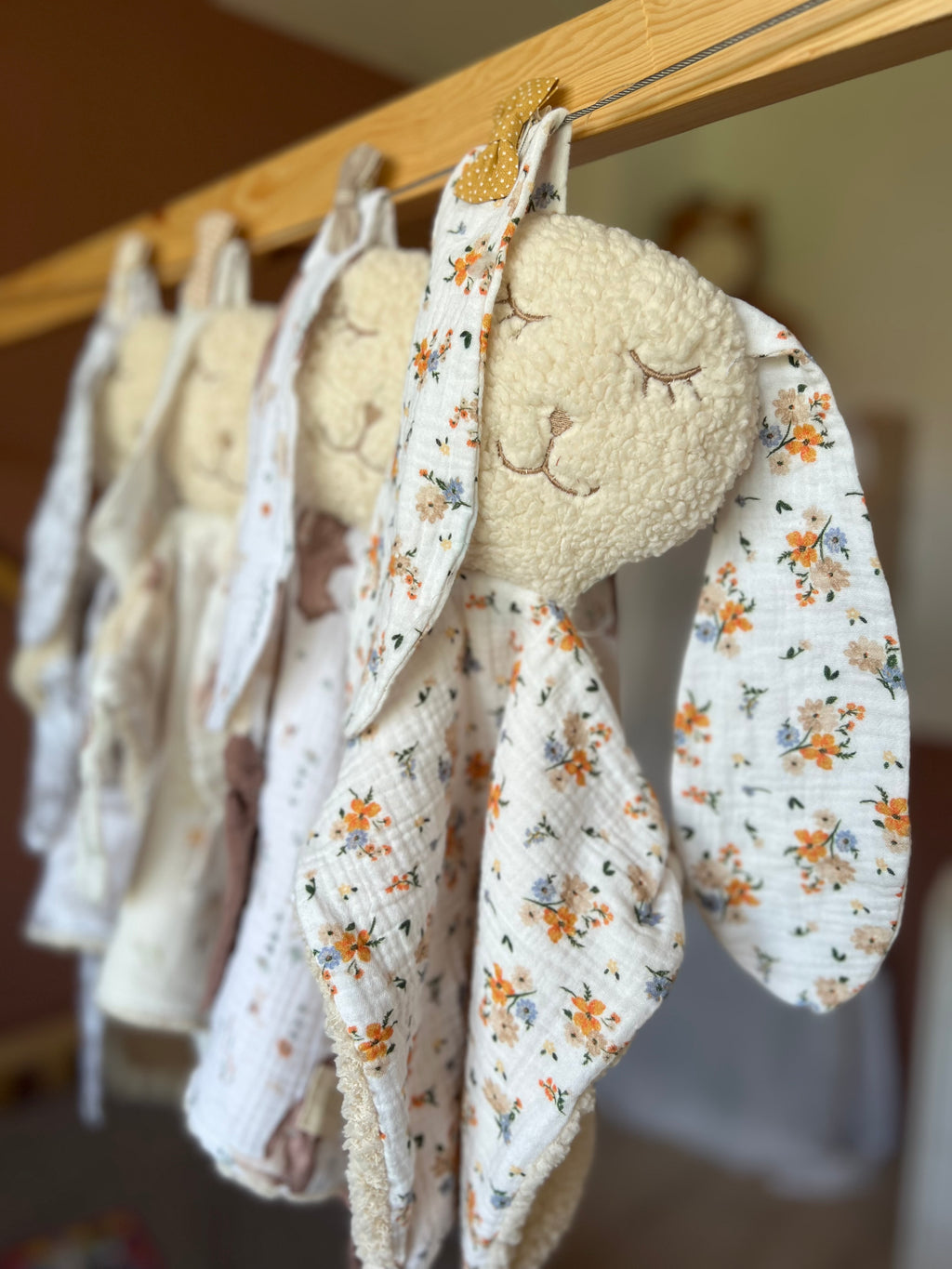 Doudou lapin bébé double gaze et sherpa « Flora » - ultra doux, fait main et personnalisable