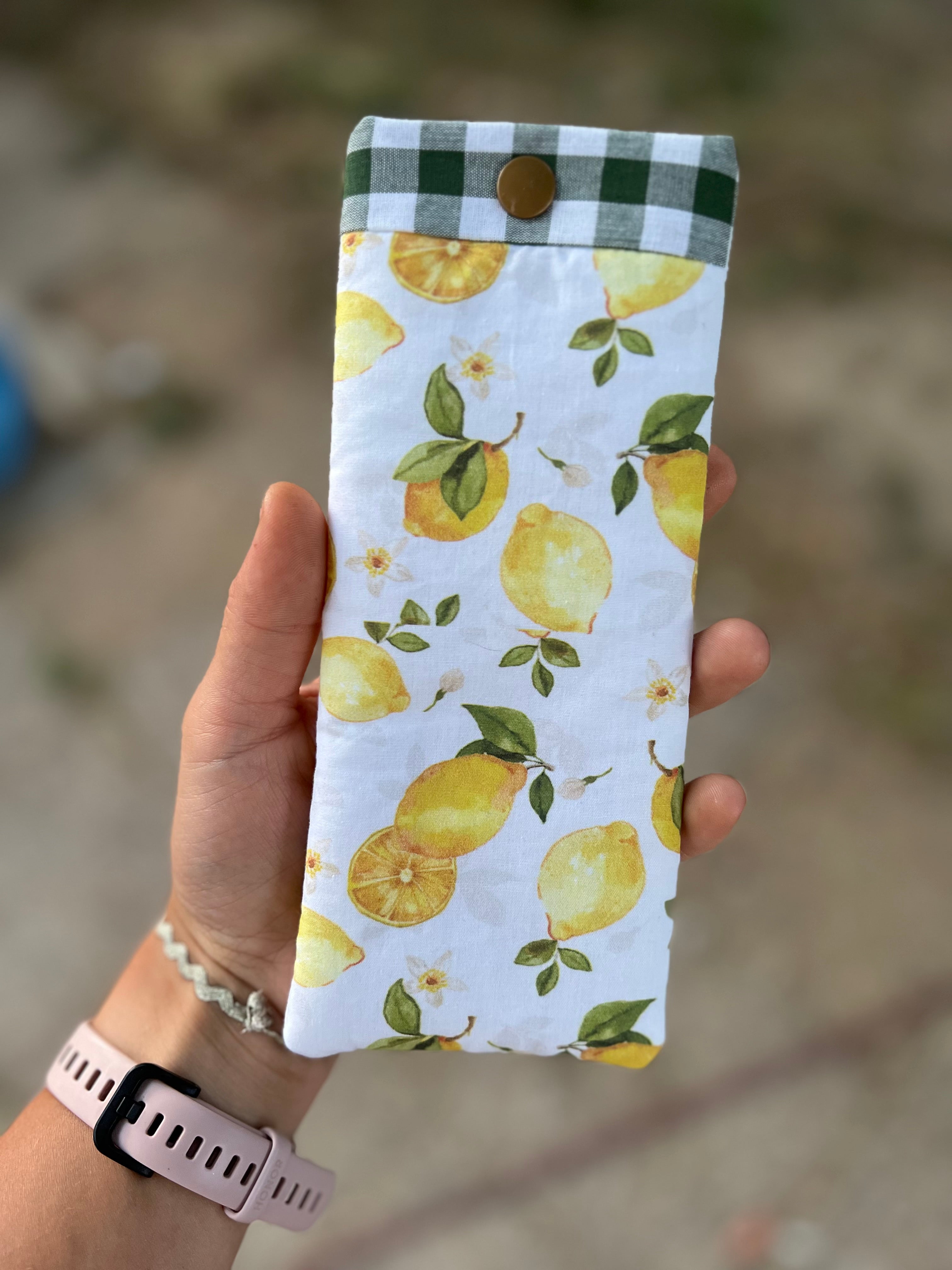 Étui à lunettes fait main en tissu « Lemon crush » 1
