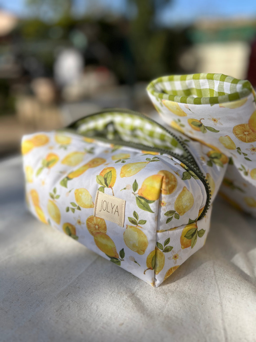Trousse de toilette « Lemon crush »  - Grand format, fait main