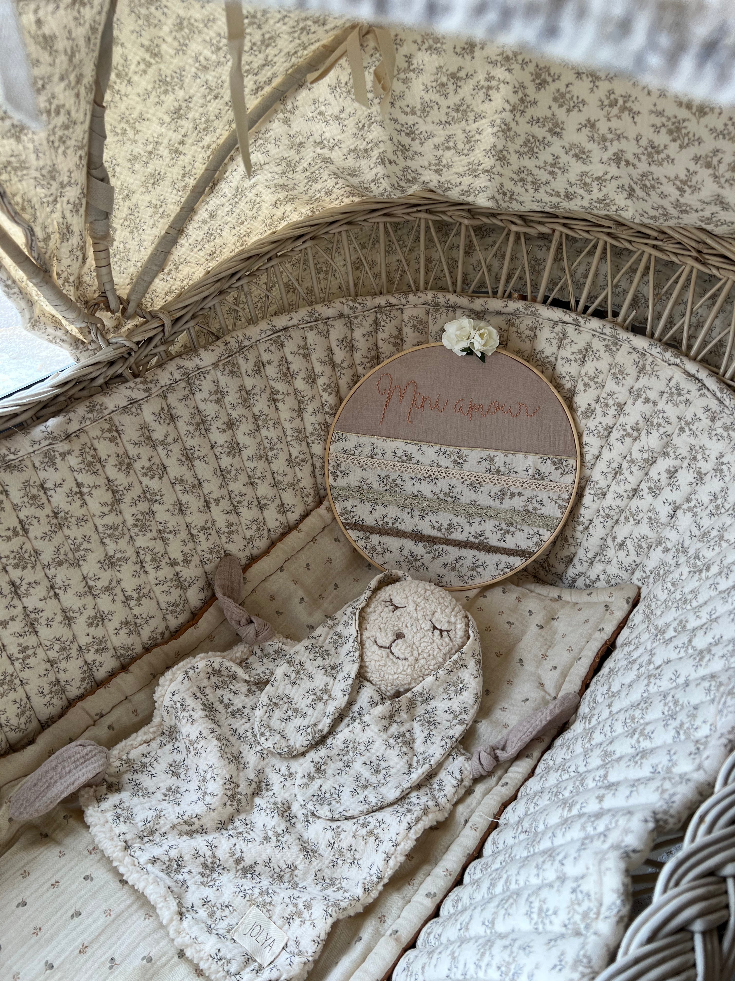 Doudou lapin « Sacha » sherpa et double gaze - Ultra doux, fait main et personnalisable