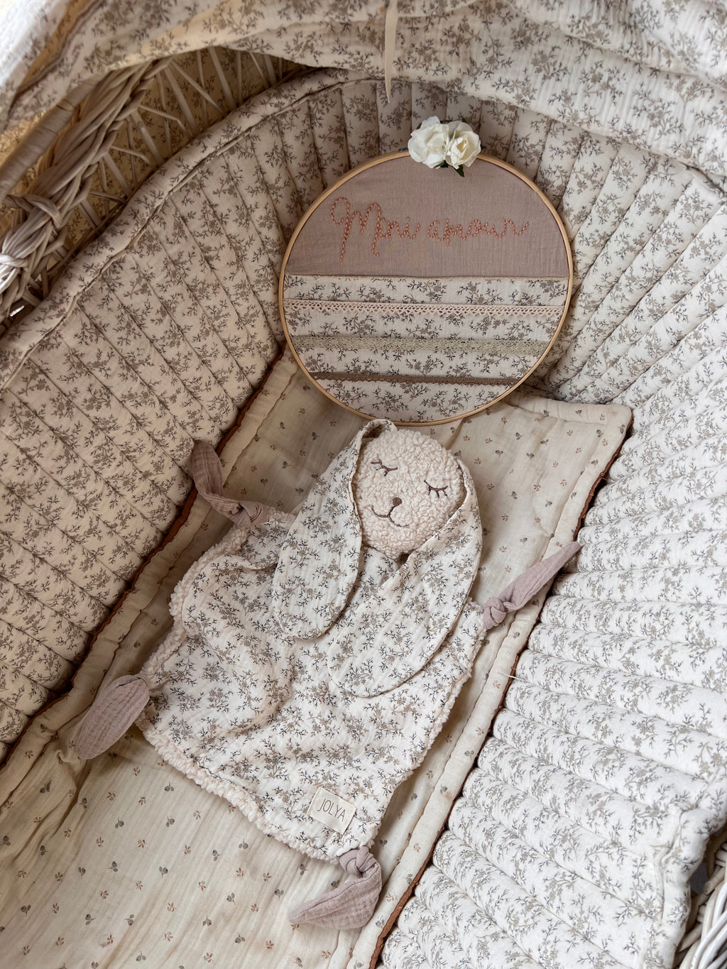 Doudou lapin « Sacha » sherpa et double gaze - Ultra doux, fait main et personnalisable